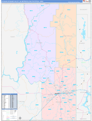 Spokane-Spokane Valley Metro Area Wall Map Color Cast Style 2024